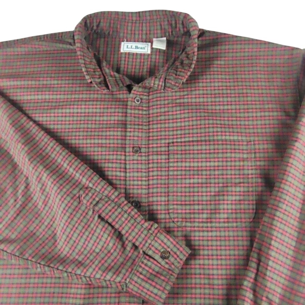 Vintage L.L. Bean Shirt Mens XLT Green Plaid Long Sleeve Button Up USA Casual